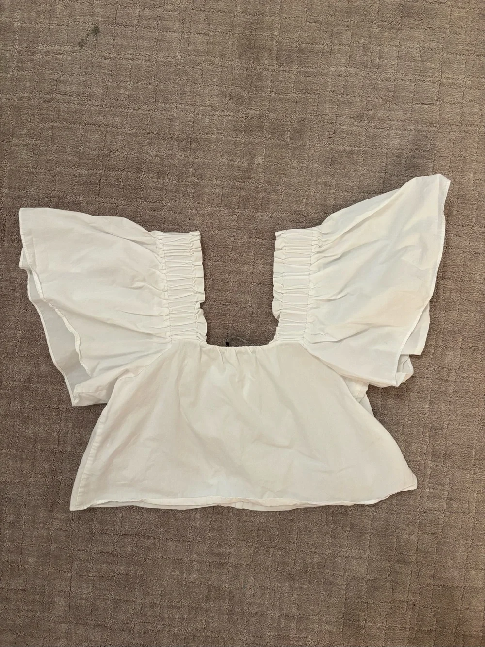 Zara White Puff Sleeve Cropped Peasant Top